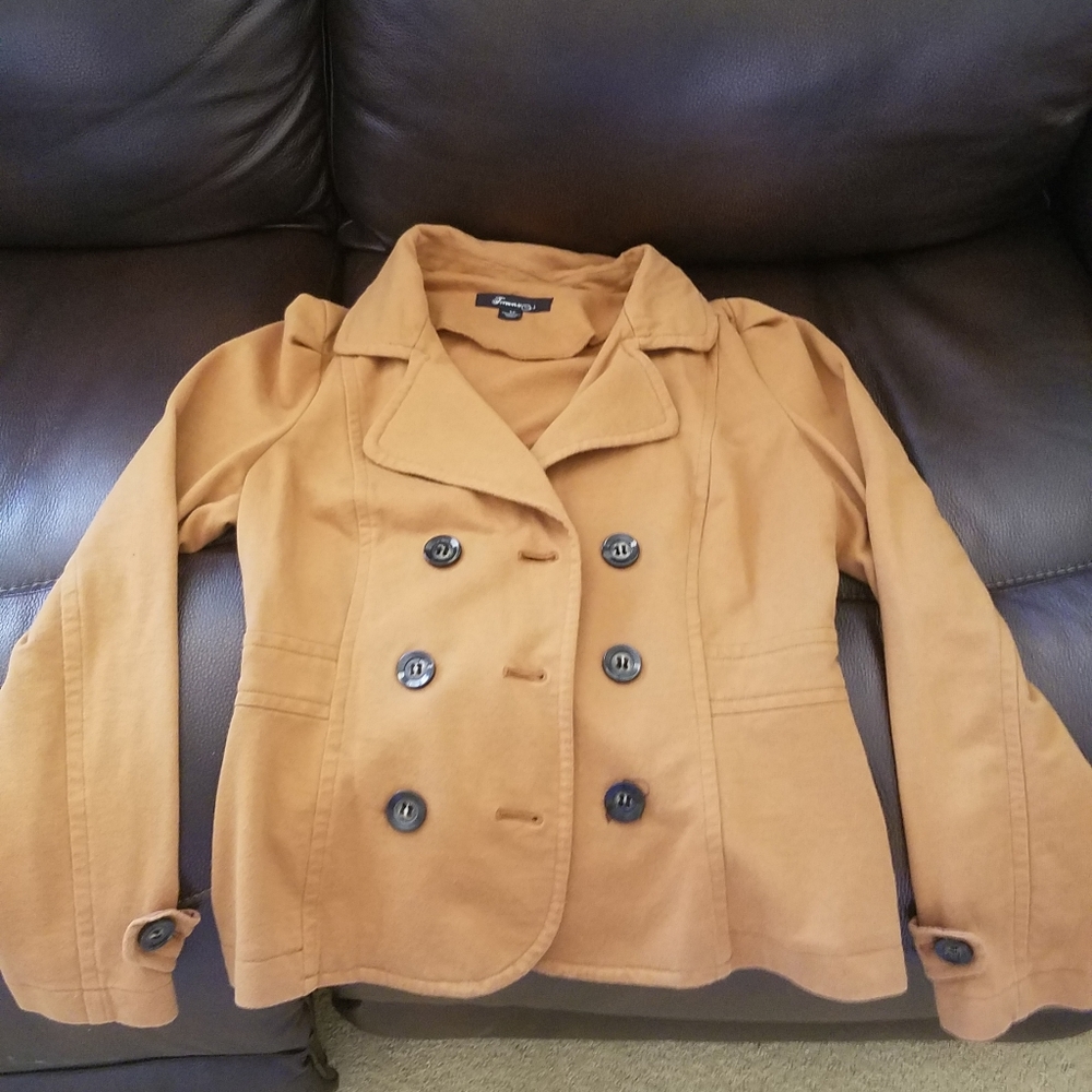 Forever 21 - Women Tan Blazer/Peacoat Style Jacket - Lightweight Fabric - Size S
